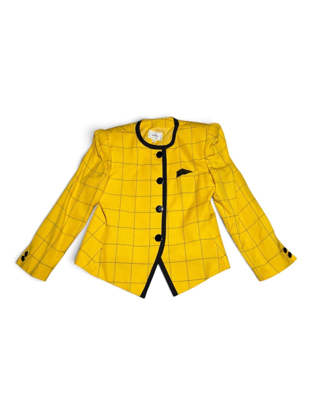 Vintage J. Gallery Yellow Windowpane Check Blazer Jacket Size 14 Rayon Blend